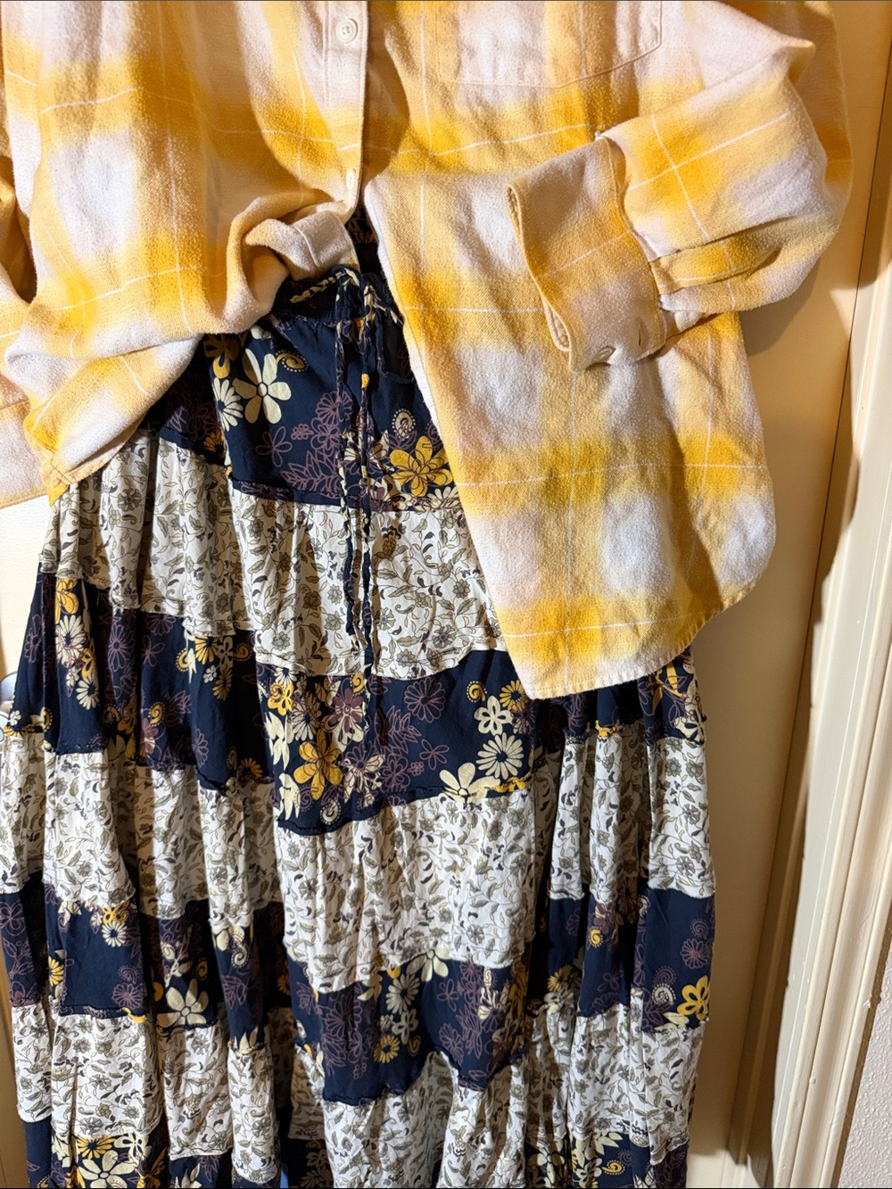Vintage - Indian Cotton Tiered Skirt - drawstring - OSFM - 7 tiers of TWIRL! - Picture 2 of 9